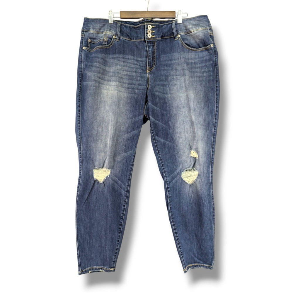 Torrid Premium Skinny Jeans Womens 24R Blue‎ Distressed High Rise Triple Button